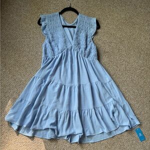 Beachy Blue V-Cut Mini Dress| Size Large| Cupshe